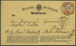 Dt. Reich 18 BRIEF, 1872, 1/2 Gr. Orange Auf Ortspostkarte Mit K1 BERLIN P.E.35 Und Ankunftsstempel P.E.35, Prachtkarte - Usados