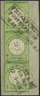 Dt. Reich 23a BrfStk, 1872, 1 Kr. Gelblichgrün Im Senkrechten Dreierstreifen, R3 FRANKFURT A. M. POSTEXPED. Nr. 3, Prach - Used Stamps