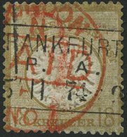 Dt. Reich 28 O, 1872, 18 Kr. Schwärzlichocker, R3 FRANKFURT Und Roter Londoner Paid-Stempel, Stark Repariert - Sehr Deko - Usados