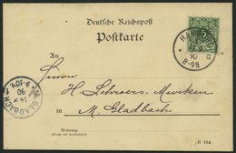 Dt. Reich 46aa BRIEF, 1890, 5 Pf. Dunkelgrün, Prachtkarte Von HAMBURG Nach M. Gladbach, Gepr. Zenker - Usati