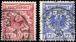 Dt. Reich 47/8ax O, 1889, 10 Pf. Karminrosa Und 20 Pf. Mittelultramarin, Dünnes Papier, 2 Prachtwerte, Gepr. Wiegand, Mi - Gebruikt