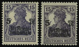 Dt. Reich 106b,c **, 1919, 15 Pf. Schwärzlichblauviolett Und Schwarzviolett, 2 Prachtwerte, Gepr. Infla, Mi. 100.- - Gebraucht