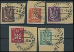 Dt. Reich 210-14 BrfStk, 1922, 25 - 80 Pf. Holztaube Auf Briefstücken Mit Sonderstempel MÜNCHEN GEWERBESCHAU, Fast Nur P - Used Stamps