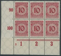 Dt. Reich 340Pa **, 1923, 10 Pf. Schwärzlichrosarot, Plattendruck, Im Sechserblock Aus Der Linken Unteren Bogenecke Mit  - Used Stamps