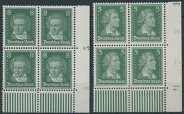 Dt. Reich 387,389 VB **, 1926, 5 Pf. Beethoven Und 8 Pf. Schiller, Je Im Viererblock Aus Der Rechten Unteren Bogenecke,  - Used Stamps