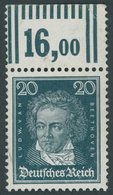 Dt. Reich 392XWOR **, 1926, 20 Pf. Beethoven, Wz. Stehend, Walzendruck, Oberrandstück, Feinst (winzige Knitter Im Oberra - Gebruikt