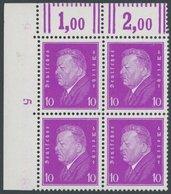 Dt. Reich 435WOR VB **, 1930, 10 Pf. Ebert, Walzendruck, Im Linken Oberen Eckrandviererblock, Postfrisch, Pracht, Mi. (1 - Usados