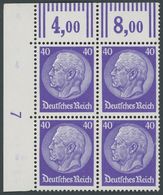 Dt. Reich 472WOR VB **, 1932, 40 Pf. Hindenburg, Walzendruck, Im Linken Oberen Eckrandviererblock, Postfrisch, Pracht, R - Usati