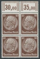 Dt. Reich 473WOR VB **, 1932, 50 Pf. Hindenburg, Walzendruck, Im Oberrandviererblock, Postfrisch, Pracht, Mi. 116.- - Gebruikt