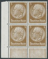 Dt. Reich 482 VB **, 1933, 3 Pf. Hindenburg, Wz. 2, Im Linken Unteren Eckrandviererblock, Postfrisch, Pracht, Mi. (480.- - Other & Unclassified