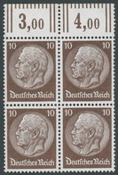 Dt. Reich 486WOR VB **, 1933, 10 Pf. Hindenburg, Wz. 2, Walzendruck, Im Oberrandviererblock, Normale Zähnung, Postfrisch - Other & Unclassified