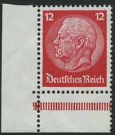 Dt. Reich 487 **, 1933, 12 Pf. Hindenburg, Wz. 2, Untere Linke Bogenecke Aus MHB, Durchgezähnt, Pracht - Andere & Zonder Classificatie