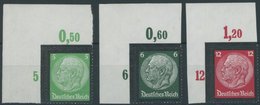 Dt. Reich 549/50,552POR **, 1934, 5, 6 Und 12 Pf. Hindenburg-Trauer, Plattendruck, Je Aus Der Linken Oberen Bogenecke, P - Other & Unclassified