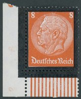 Dt. Reich 551W **, 1934, 8 Pf. Hindenburg-Trauer, Walzendruck, Untere Linke Bogenecke, Pracht - Altri & Non Classificati