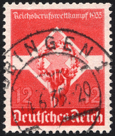 Dt. Reich 572y O, 1935, 12 Pf. Reichsberufswettkampf, Waagerechte Gummiriffelung, Obere Zahnreihe Etwas Stumpf Sonst Pra - Autres & Non Classés