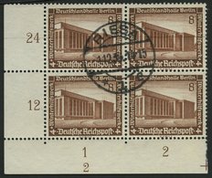 Dt. Reich 638 VB O, 1936, 8 Pf. Deutschlandhalle Im Viererblock Aus Der Linken Unteren Bogenecke Mit Form-Nr. 2, Pracht - Other & Unclassified