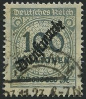 DIENSTMARKEN D 82 O, 1923, 100 Mio. M. Dunkelgrüngrau, Pracht, Gepr. Dr. Oechsner, Mi. 200.- - Oficial