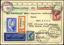 ZEPPELINPOST 133Aao BRIEF, 1931, 3. Südamerikafahrt, Auflieferung Fr`hafen, Auf Einschreib-Bedarfskarte Von KIEL-HOLTENA - Zeppelines