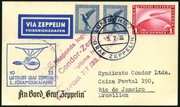 ZEPPELINPOST 219Ab BRIEF, 1933, 3. Südamerikafahrt, Bordpost Hinfahrt, Prachtkarte - Zeppelines