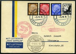 ZEPPELINPOST 277D BRIEF, 1934, 9. Südamerikafahrt, Bordpost Der Rückfahrt Und Bordstempel, Prachtkarte - Zeppelines
