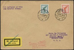 KATAPULTPOST 4.5.1931, Mit Luftpost Zum Dampfer Bremen Befördert, Luftpostdrucksache Von Leipzig In Die USA, Pracht - Storia Postale