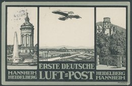 ALTE ANSICHTSKARTEN 1912, Offizielle Luftpostkarte Erste Deutsche Luft-Post Mannheim Heidelberg Mit Flugpoststempel Mann - Other & Unclassified