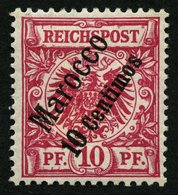 DP IN MAROKKO 3d *, 1899, 10 C. Auf 10 Pf. Lilarot Steiler Aufdruck, Falzreste, Feinst, Gepr. Jäschke-L., M. 120.- - Marocco (uffici)