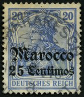 DP IN MAROKKO 37b O, 1907, 25 C. Auf 20 Pf. Lebhaftviolettultramarin, Mit Wz., Mit Seltenem Stempel MARRAKESCH (CC) A, K - Marokko (kantoren)