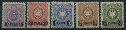 DP TÜRKEI 1-5Na *, 1891, 10 PA. Auf 5 Pf. - 21/2 PIA. Auf 50 Pf., Nachdruck, Falzrest, Prachtsatz, Mi. 205.- - Deutsche Post In Der Türkei