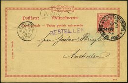 DP TÜRKEI P 3 BRIEF, 1892, 20 PARA Auf 10 Pf., Stempel CONSTANTINOPEL 2, Prachtkarte Nach Amsterdam - Turchia (uffici)
