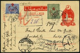 DP TÜRKEI 1916, Einschreibpostkarte Von PERA Nach Potsdam Mit Türkischer Frankatur, Pracht - Turkse Rijk (kantoren)