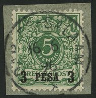 DEUTSCH-OSTAFRIKA 2I BrfStk, 1893, 3 P. Auf 5 Pf. Opalgrün, Prachtbriefstück, Mi. (60.-) - Duits-Oost-Afrika