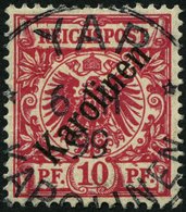 KAROLINEN 3I O, 1899, 10 Pf. Diagonaler Aufdruck, Stempel YAP, Pracht, Gepr. Steuer, Mi. 160.- - Carolines