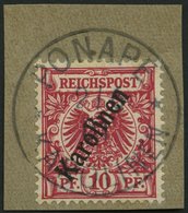 KAROLINEN 3IIb BrfStk, 1900. 10 Pf. Lilarot Steiler Aufdruck, Prachtbriefstück, Gepr. Jäschke-L., Mi. (130.-) - Carolines