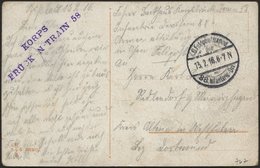 LETTLAND 767 BRIEF, K.D. FELDPOSTEXPED. 88. INFANTERIE-DIV., 13.2.16, Auf Farbiger Ansichtskarte (Hurra! Der Train Ist D - Latvia