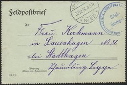 LETTLAND 2213I BRIEF, K.D. FELDPOSTSTATION NR. 280 **, Type I, 30.12.16, Auf Feldpostfalt-Brief Von Wainoden Nach Stadth - Letonia