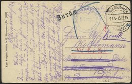 LETTLAND 2123 BRIEF, KAIS. DEUTSCHE FELDPOSTSTATION NR. 214, 13.12.15, Auf Kitschkarte (Der Letzte Ritt) Mit Blauem Trup - Letland