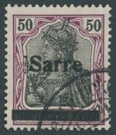 SAARGEBIET 13yI O, 1920, 50 Pf. Dunkelbräunlichlila/schwarz Auf Orangeweiß, Type I, Pracht, Gepr. Braun, Mi. 90.- - Otros & Sin Clasificación
