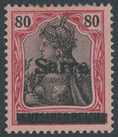 SAARGEBIET 16IQI *, 1920, 80 Pf. Karminrot/grauschwarz Auf Mittelgraurot, Type I, Kopf Des E Senkrecht Gespalten, Falzre - Otros & Sin Clasificación