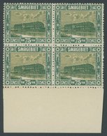 SAARGEBIET 93 **, 1922, 75 C. Steingutfabrik Im Unterrandviererblock, Postfrisch, Pracht, Mi. 200.- - Other & Unclassified
