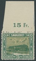 SAARGEBIET 93I **, 1922, 75 C. Steingutfabrik Mit Plattenfehler Großer Scheinwerfer In Kaimauer, Oberrandstück, Postfris - Andere & Zonder Classificatie