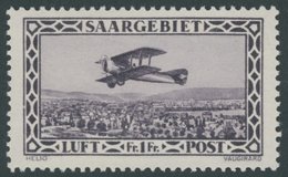SAARGEBIET 127VII **, 1928, 1 Fr. Flugpost Mit Plattenfehler Linker Außenrahmen In Höhe Des Vierten Kreissegments Von Ob - Other & Unclassified
