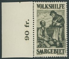 SAARGEBIET 133I **, 1928, 3 Fr. Gemälde I Mit Plattenfehler Punkt Links Oben Am Ersten E In Saargebiet, Linkes Randstück - Andere & Zonder Classificatie