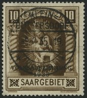 SAARGEBIET 194II O, 1934, 10 Fr. Volksabstimmung Mit Abart Weißer Strich Durch Innenfeld Der 0, Zentrischer Stempel KLEI - Andere & Zonder Classificatie