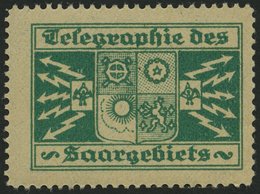 SAARGEBIET **, Grüne Vignette Telegraphie Des Saargebiets, Pracht - Andere & Zonder Classificatie