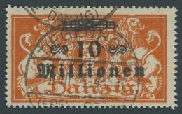 FREIE STADT DANZIG 168 O, 1923, 10 Mio. Auf 1 Mio. M., Rotorange, Zeitgerechte Entwertung, Pracht, Kurzbefund Gruber, Mi - Andere & Zonder Classificatie