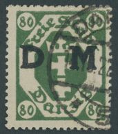 DIENSTMARKEN D 16 O, 1922, 80 Pf. Dunkelgrün, Zeitgerechte Entwertung DANZIG 5, Pracht, Fotobefund Gruber, Mi. 300.- - Altri & Non Classificati