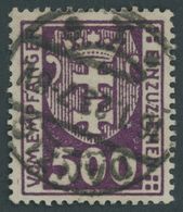 PORTOMARKEN P 19Y O, 1923, 500 Pf. Dunkelpurpur, Wz. 3Y, Zeitgerechte Entwertung DANZIG 1s, Pracht, Fotobefund Gruber, M - Andere & Zonder Classificatie