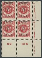 MEMELGEBIET 180IV VB **, 1923, 5 C. Auf 100 M. Dunkelrosa, Type IV, Im Rechten Unteren Eckrandviererblock, Postfrisch, P - Memelland 1923