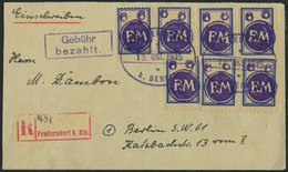 FREDERSDORF Sp 206 BRIEF, 1945, 6 Pf., Rahmengröße 18x25 Mm, 7x (dabei 2 Paare) Auf Einschreibbrief Mit Gebühr-bezahlt-S - Correos Privados & Locales